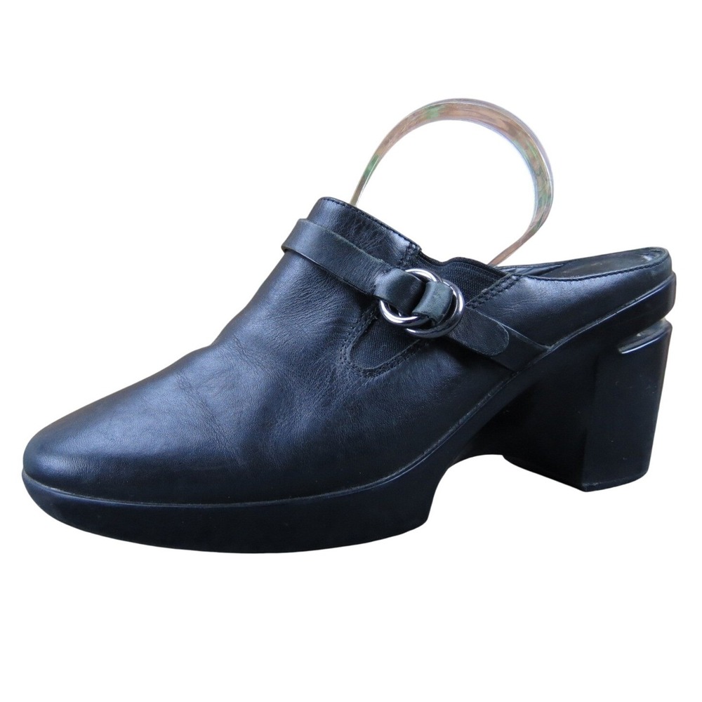 Cole Haan Shelly Women's 8 Black Leather Mule Heels Buckle Slip-On Comfort